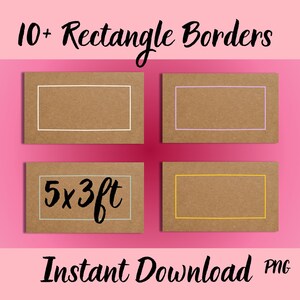 Könnte beinhalten: Vier braune rechteckige Rahmen mit weißen, rosa und gelben Umrissen. Ein Rahmen hat den Text "5x3 ft". Das Bild enthält auch den Text "10+ Rectangle Borders" und "Instant Download PNG".