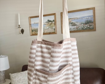 Striped Terry Cloth Beach Tote Bag