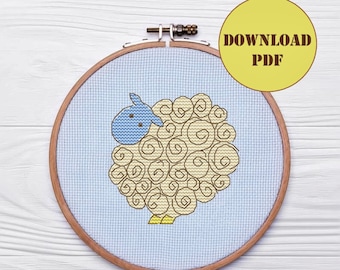 Sheep cross stitch pattern, Funny farm animals embroidery,  Instant download PDF