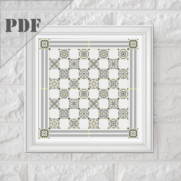 Blackwork pattern for wall panel, Blackwork square sampler, Pillowcase embroidery chart, DIY wall art, Instant download PDF