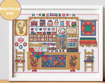 Sewing room counted cross stitch pattern, Craft room embroidery ornament, Modern cross stitch, Instant download PDF