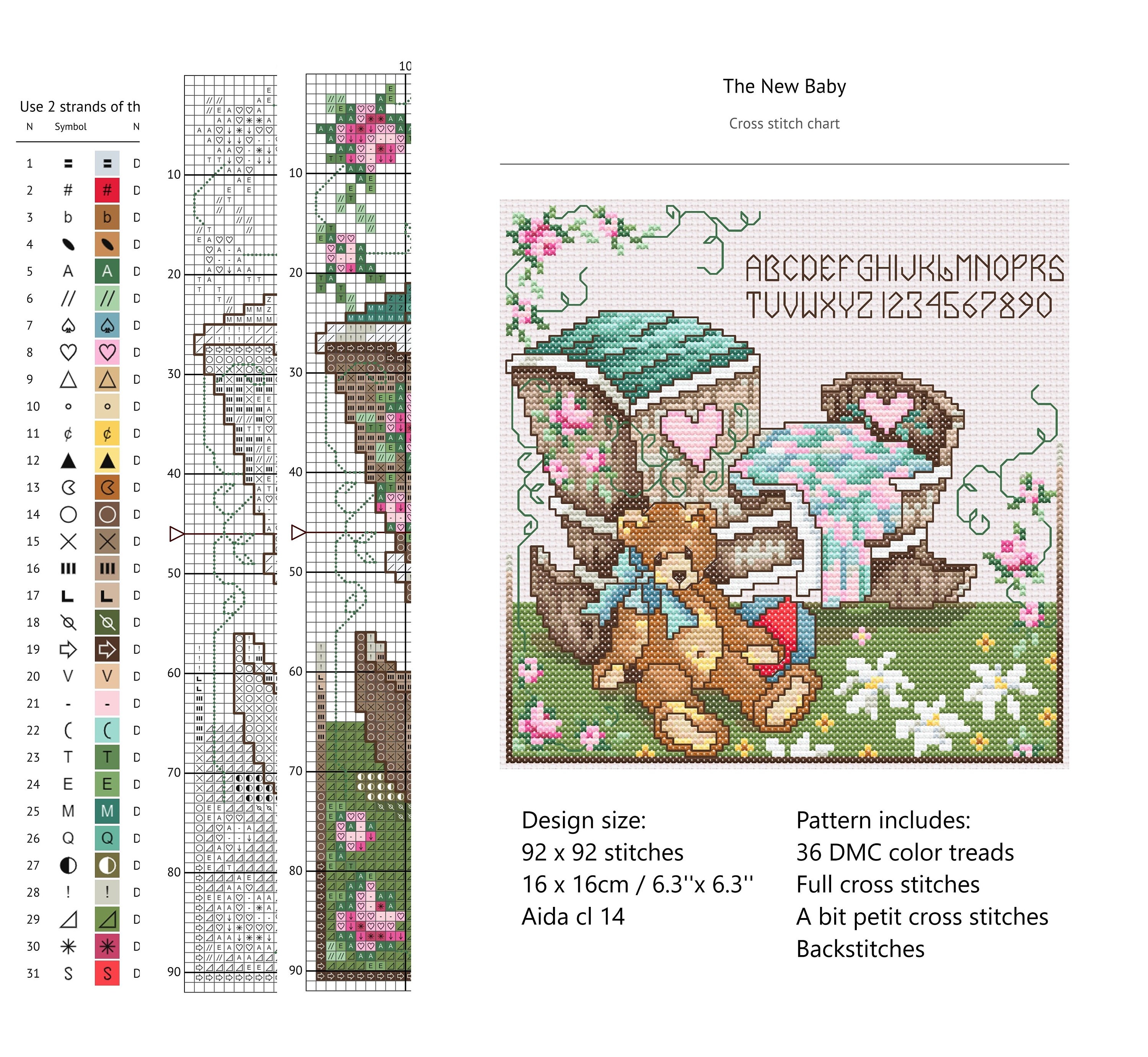 Baby Crib & Teddy Bear Cross Stitch Pattern: Birth Announcement (PDF