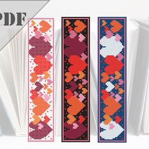 Cross stitch bookmark pattern, Valentines bookmark embroidery design, Simple embroidery pattern for beginner, Instant download PDF