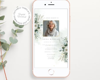 Greenery Funeral E-vite Template: Celebration of Life (Digital Download)