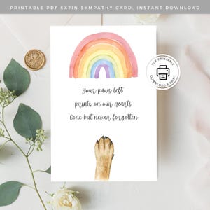 Carte de sympathie pour animal de compagnie à imprimer, poème pont arc-en-ciel, PDF cadeau de condoléances pour chien, hommage à un chat, hommage à un chat à imprimer, deuil pour animal de compagnie