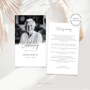 Editable Funeral Prayer Card, Printable Memorial Prayer Card Template, Greenery Prayer Card, Celebration of life, Catholic Prayer Minimal02