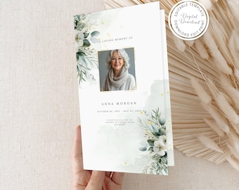 Greenery Funeral Program Template: Editable Memorial Service (Digital Download)