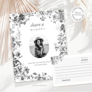 Modèle de carte funéraire et carte commémorative Partager, partager une carte mémoire, carte souvenir souvenir imprimable, carte commémorative, carte souvenir