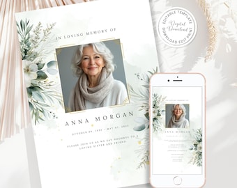 Eucalyptus Greenery Funeral Invitation Template (Digital Download)