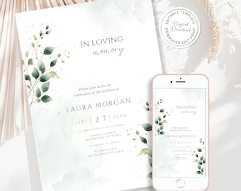 Eucalyptus Greenery Funeral Invitation Template (Digital Download)