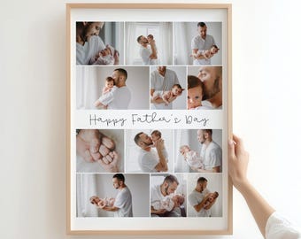 Collage de fotos del Día del Padre, póster de Canva, marco, plantilla editable, regalo para papá, primer regalo de foto imprimible del Día del Padre, arte para papá, edita tú mismo