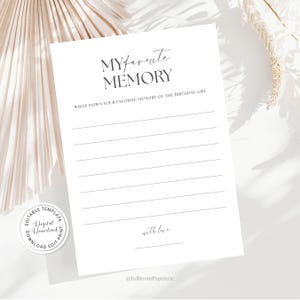 My Favorite Memory Card Editable Template, Share a Memory for a Birthday Girl Card, Birthday Party, Words of Love, Special Memories Keepsake