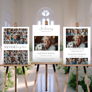 Funeral Photo Collage Sign Set Templates, Funeral Welcome Sign Template, Celebration of Life, In Loving Memory, Memorial Poster Size