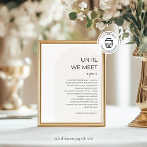 Poème pour les funérailles, couplet « Until We Meet Again » pour la célébration de la vie d'un signe de faveur pour les funérailles, affiche des funérailles souvenir du service commémoratif imprimable