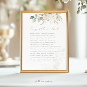 May include: A framed print with a gold border, featuring a poem dedicated to a grandfather. The text is in black script and includes floral and greenery accents. The bottom of the frame displays the text "@inbloompapeterie".