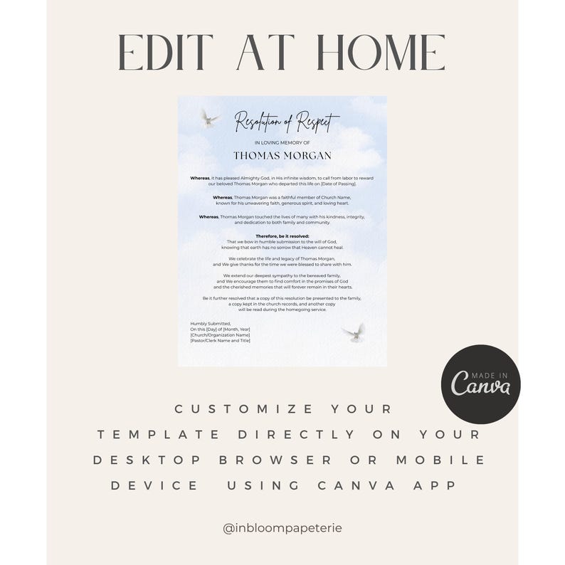 Funeral Resolution Letter Template: Editable Memorial Service Program ...
