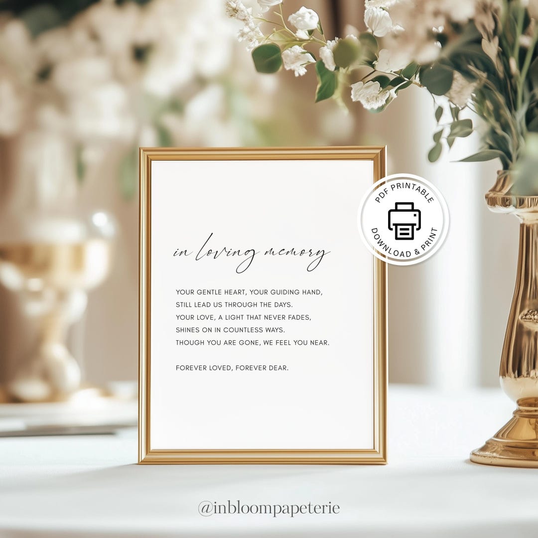 In Loving Memory, Funeral Printable Sign, Digital Download - Etsy