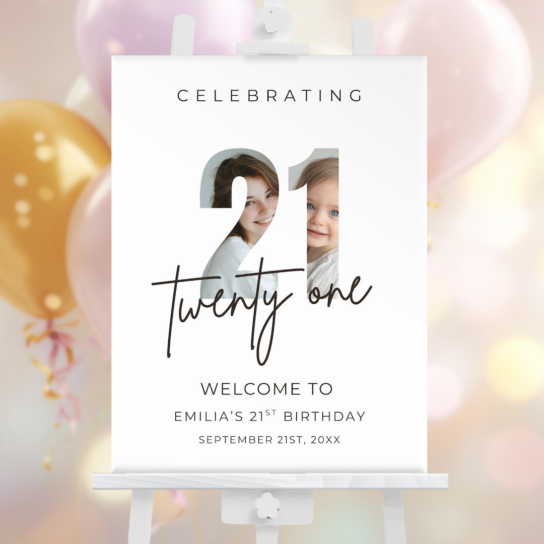 21 Birthday Sign Editable Template With Photo, Birthday Party Poster ...