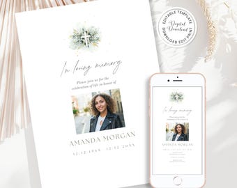Greenery Funeral Invitation Template: Editable Eucalyptus Evite (Digital Download)