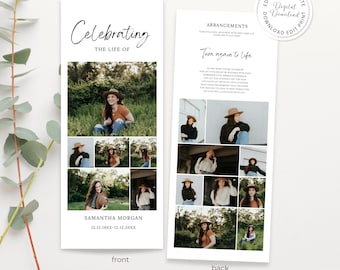 Photo Collage Funeral Program Template: Editable Memorial Service (Canva, Digital Download)