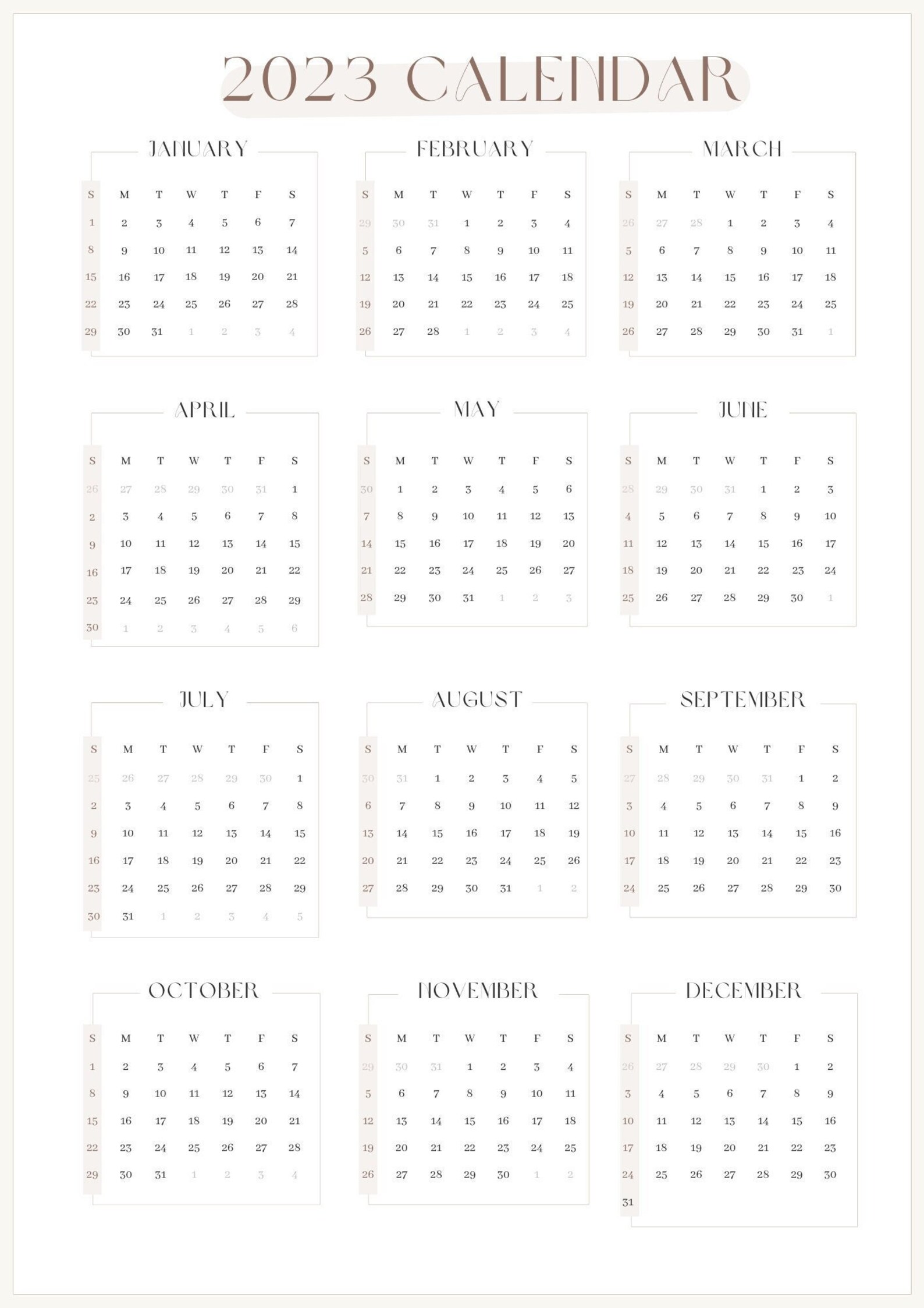 2023 Digital Calendar Printable PDF Neutrals Cute Bujo Etsy Australia