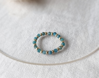 Delicate elastic ring, semi-precious stone apatite, minimalist gold-plated