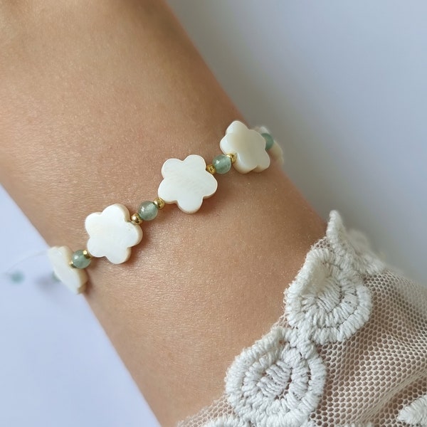 Perlmutt Blume & Aventurin Halbedelstein Armband