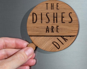 Dishwasher Clean & Dirty Magnet - Oak | Dishwashing Sign, Dirty and Clean Dishes Indicator, Kitchen Decor