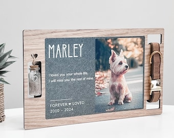 Pet Ashes & Keepsake Frame, Holds a collar and fur jar, Pet Memorial Shadow Keepsake Wood Box with a photo - Pet Hair Memorial Box