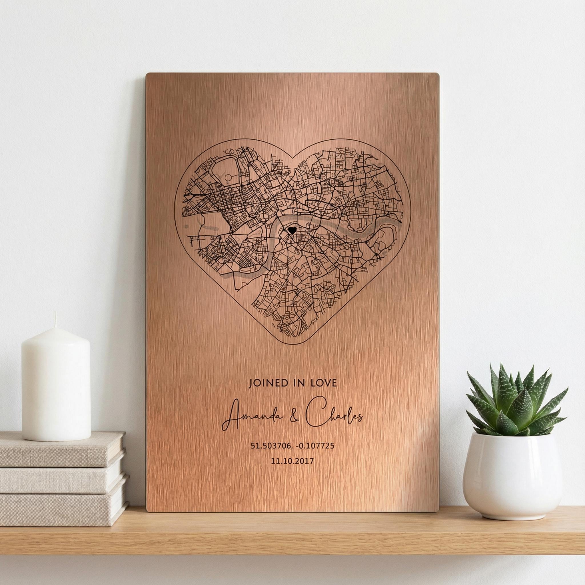 Copper Heart Map Plaque