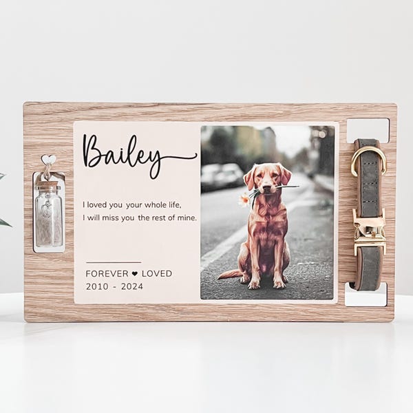 Personalized Pet Urn with Photo and Memorial Details, Pet Fur Keepsake, Memorial Pet Collar Holder