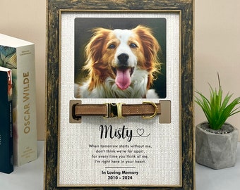 Custom Pet Memorial Collar Standing Frame With Photo, Pet Photo Print Collar Holder, Loss of Dog Memorial Keepsake For Gift, Paw Prints