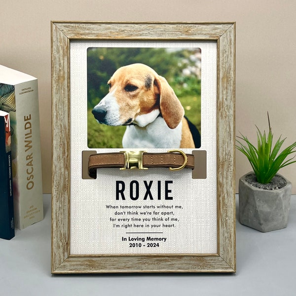 Custom Memorial Pet Collar With Photo, Dog Memorial Frame For Loss Of Dog, Pet Sympathy Gift, Memorial Wood Frame With Collar Holder