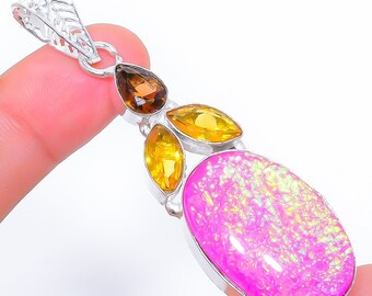 Pink Triplet Fire Opal, Citrine 925 Sterling Silver Jewelry Pendant 2.8" MQ-3242