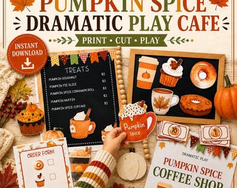 Pumpkin Spice Dramatic Play Café Printable | Fall Preschool Activities | Montessori Pretend Play Set | Homeschool Printables for Fall