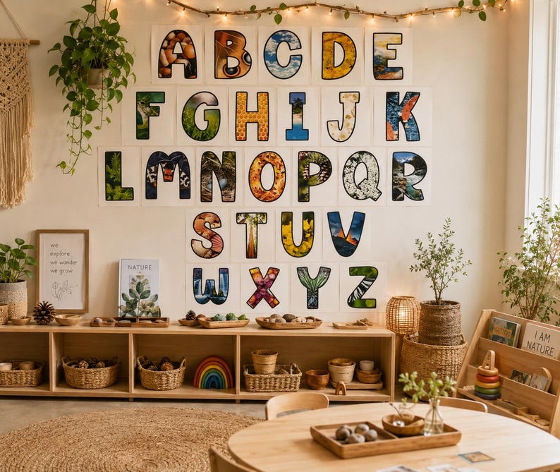 Nature Alphabet Posters & Flashcards for Kids Learning, Reggio Inspired ...