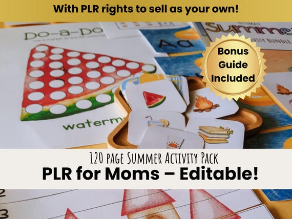 Summer Kids Activities Printable | PLR Digital Product for Moms | Editable Canva Template | Homeschool Worksheets | Passive Income