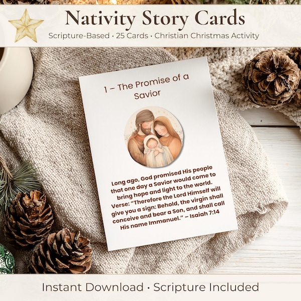 25 Nativity Story Cards with Bible Verses • Christian Christmas Printable • Scripture Cards • Family Advent Countdown • Instant Download