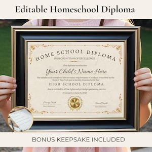 Diploma di scuola domestica, modello di certificato di diploma di scuola superiore per la scuola domestica stampabile, download istantaneo modificabile, diploma fai da te