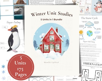 Studiebundel wintereenheid voor thuisonderwijs, winterslaap, pinguïns, pooldieren, sneeuwpop en sneeuwvlokactiviteiten