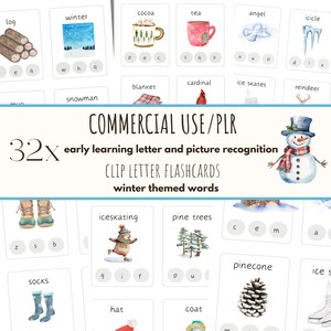 Tarjetas didácticas PLR de uso comercial, actividades con tarjetas recortables de invierno para preescolares, reconocimiento de letras para el aprendizaje temprano
