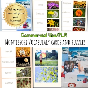 PLR Digitale Produkte, Kommerzielle Lizenz, Montessori Karten, Jahreszeitenwortschatz, DFY, PLR homeschool