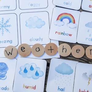 Cartes météo Montessori en 3 parties Cartes météo aquarelles, Impressions scolaires à domicile Maternelle