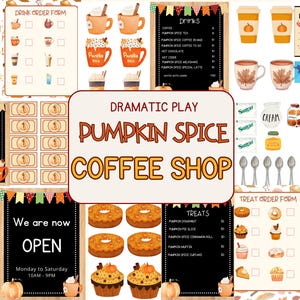 Pumpkin Spice Dramatic Play Café Printable | Fall Preschool Activities | Montessori Pretend Play Set | Homeschool Printables for Fall