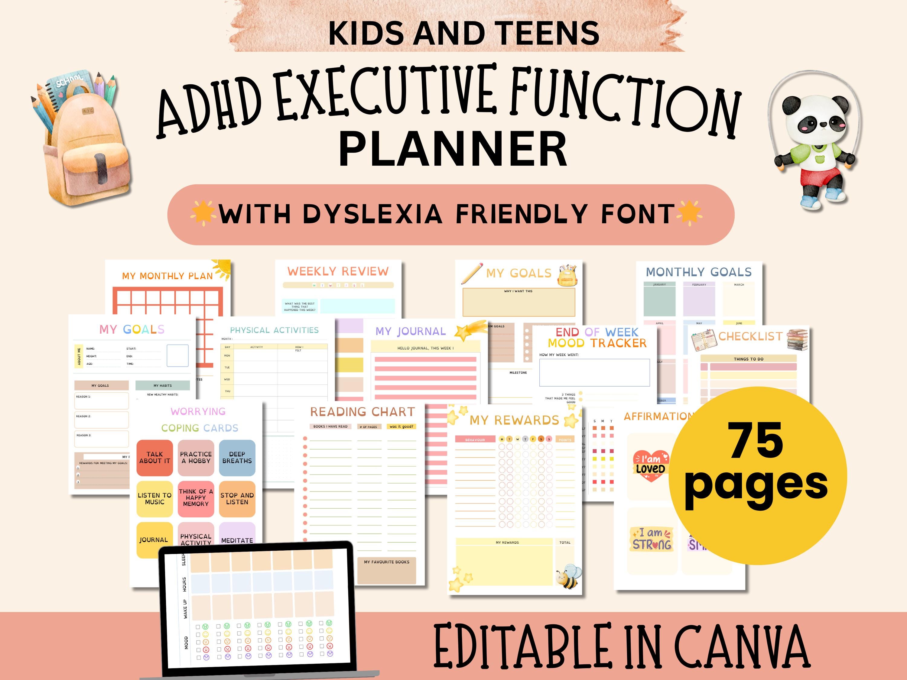 ADHD Kids Planner – Editable Executive Function Journal With Dyslexia ...
