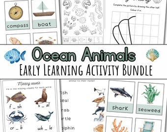 Meerestiere Bundle, Prek Karteikarten, Montessori Aktivitäten, Meerestiere Arbeitsblätter, Vorschulgarten Kindergarten Curriculum, Homeschool Aktivität