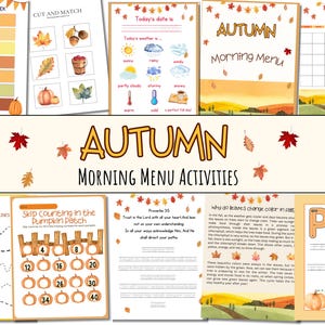 Preschool autumn worksheets, Autumn Morning Menu, homeschool learning, homeschool morning binder, christian homeschool printables