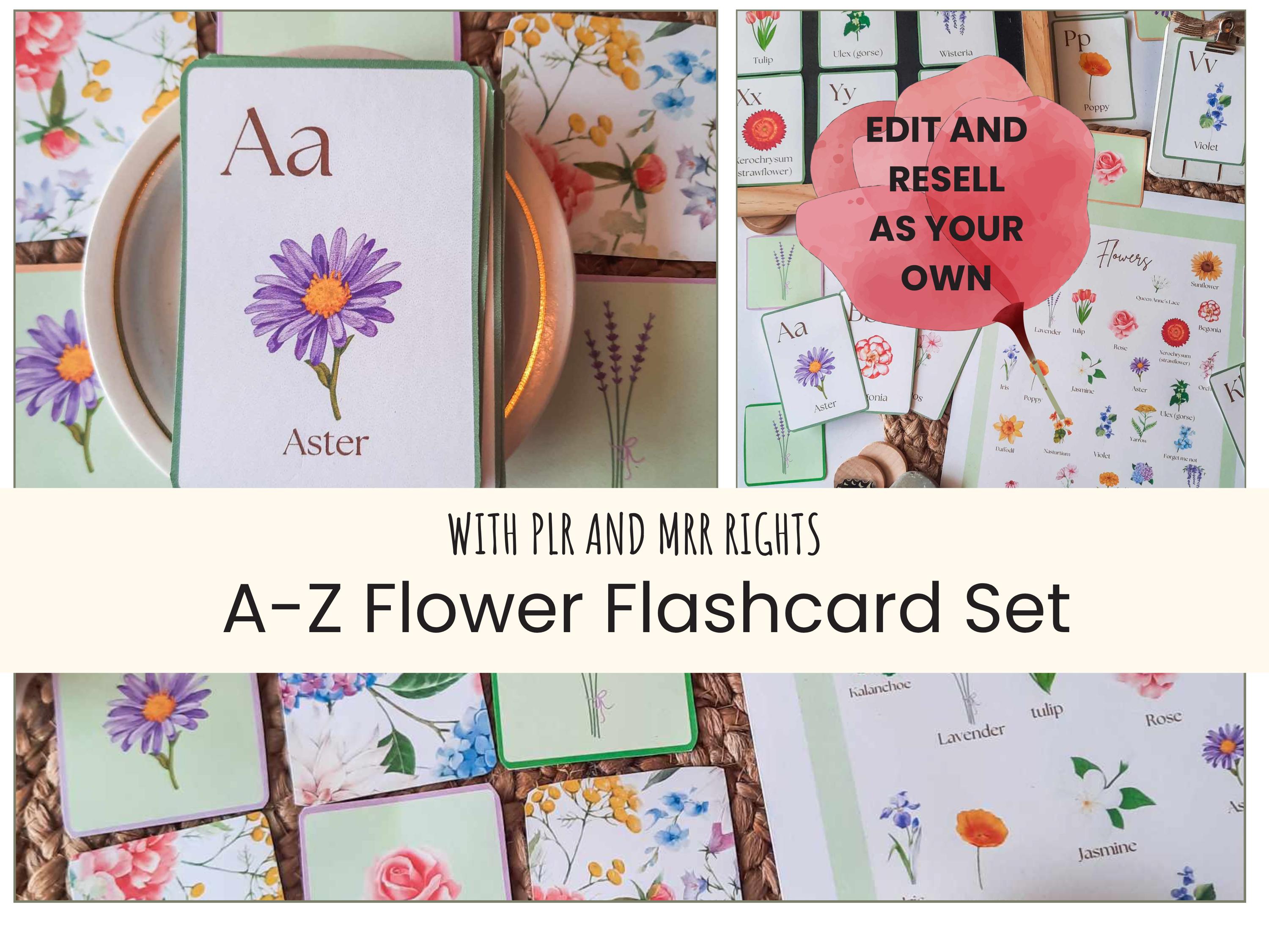 Flower Flashcards Alphabet PLR – A to Z Nature ABC, Editable Printable ...