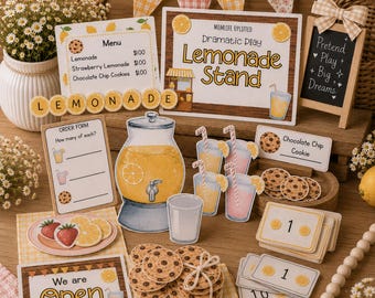 Lemonade Stand Dramatic Play Kit, Summer Activity Bundle (Printable)