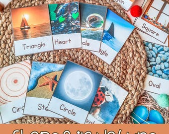 Formas de la naturaleza, Tarjetas imprimibles sobre formas de la naturaleza, Decoración del aula de Reggio Emilia, Preescolar de Reggio Emilia, Preescolar Charlotte Mason